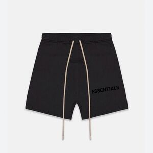 Essentials Men’s Black Logo Knit Shorts with Beige Drawcord
